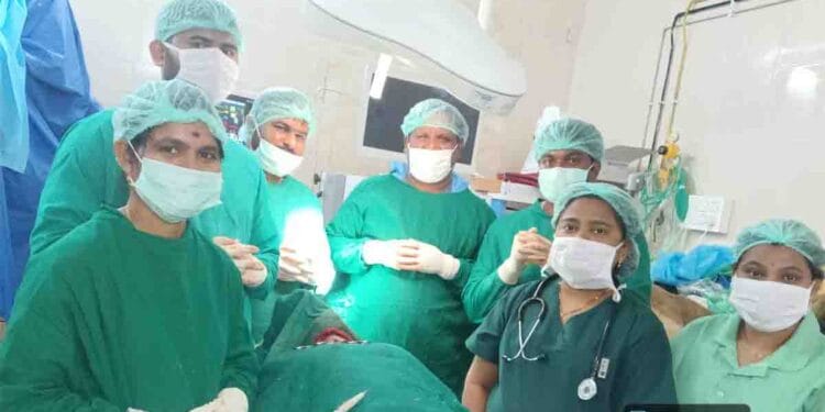 Doctors at Paderu Government Hospital successfully performing complex thyroid cancer surgery on a 24-year-old woman