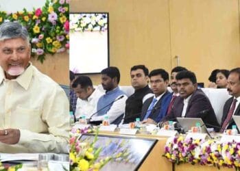Chief Minister Chandrababu Naidu interacting with young collectors in Andhra Pradesh during a review meeting on development projects