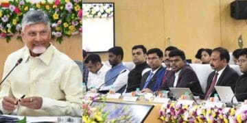 Chief Minister Chandrababu Naidu interacting with young collectors in Andhra Pradesh during a review meeting on development projects