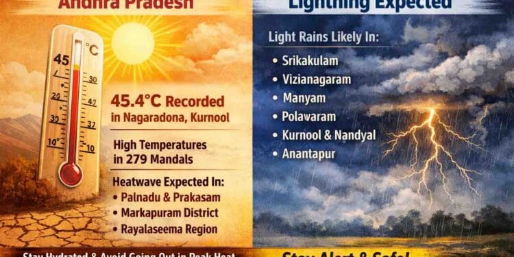Andhra Pradesh Weather Alert showing heatwave and thunderstorms