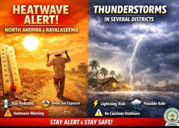 People protecting themselves from extreme heat during heatwave alert in North Andhra