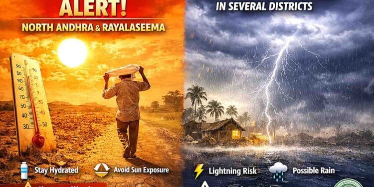 People protecting themselves from extreme heat during heatwave alert in North Andhra