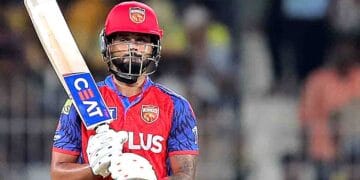 Shreyas Iyer playing a shot during Punjab Kings vs Sunrisers Hyderabad IPL 2026 match