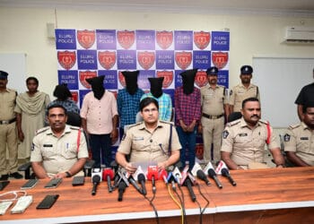 Police officials presenting details of the Eluru contract murder case involving five accused
