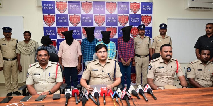 Police officials presenting details of the Eluru contract murder case involving five accused