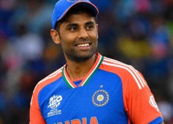 Suryakumar Yadav reacts during a T20 match after BCCI removed him as India's T20 captain.