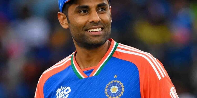 Suryakumar Yadav reacts during a T20 match after BCCI removed him as India's T20 captain.