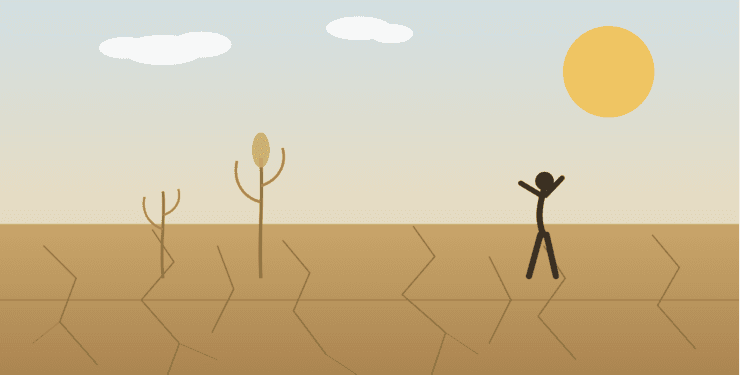 Farmer standing in a dry agricultural field during the Andhra Pradesh drought.